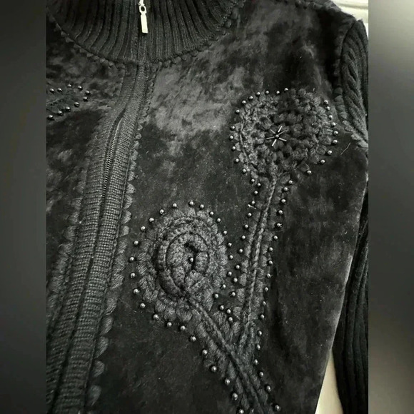 VTG Embroidered Beaded Wool Suede Fitted  Zip Up Jacket Sweater Grannycore Fun - Picture 2 of 16